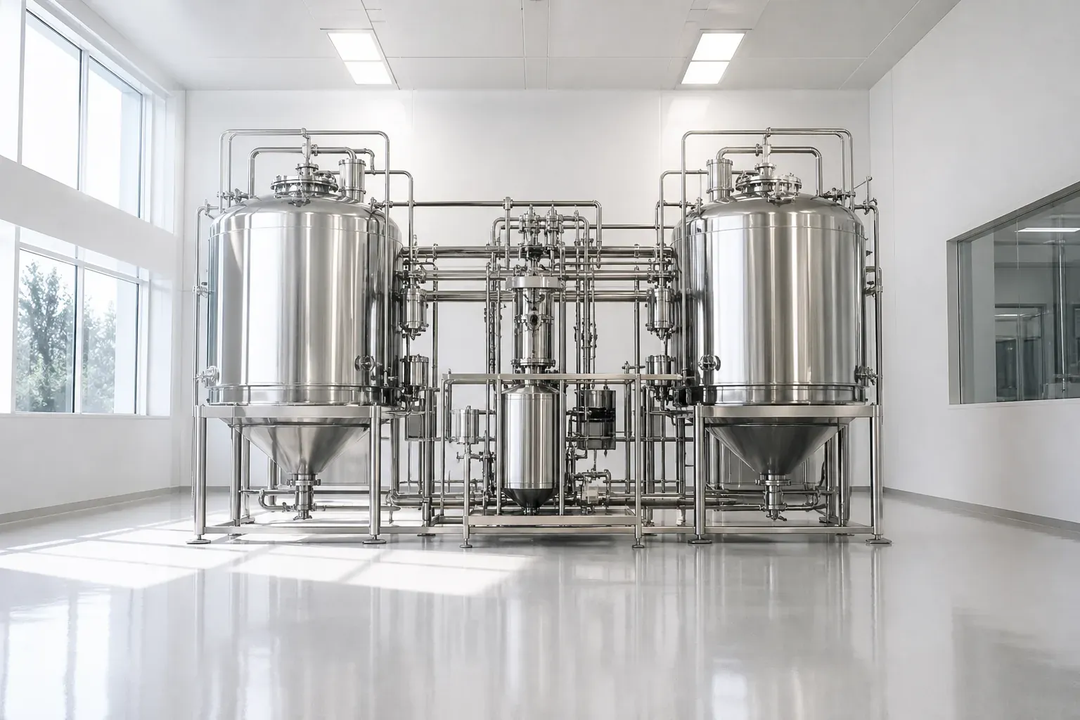 Stainless steel process equipment in a clean production room