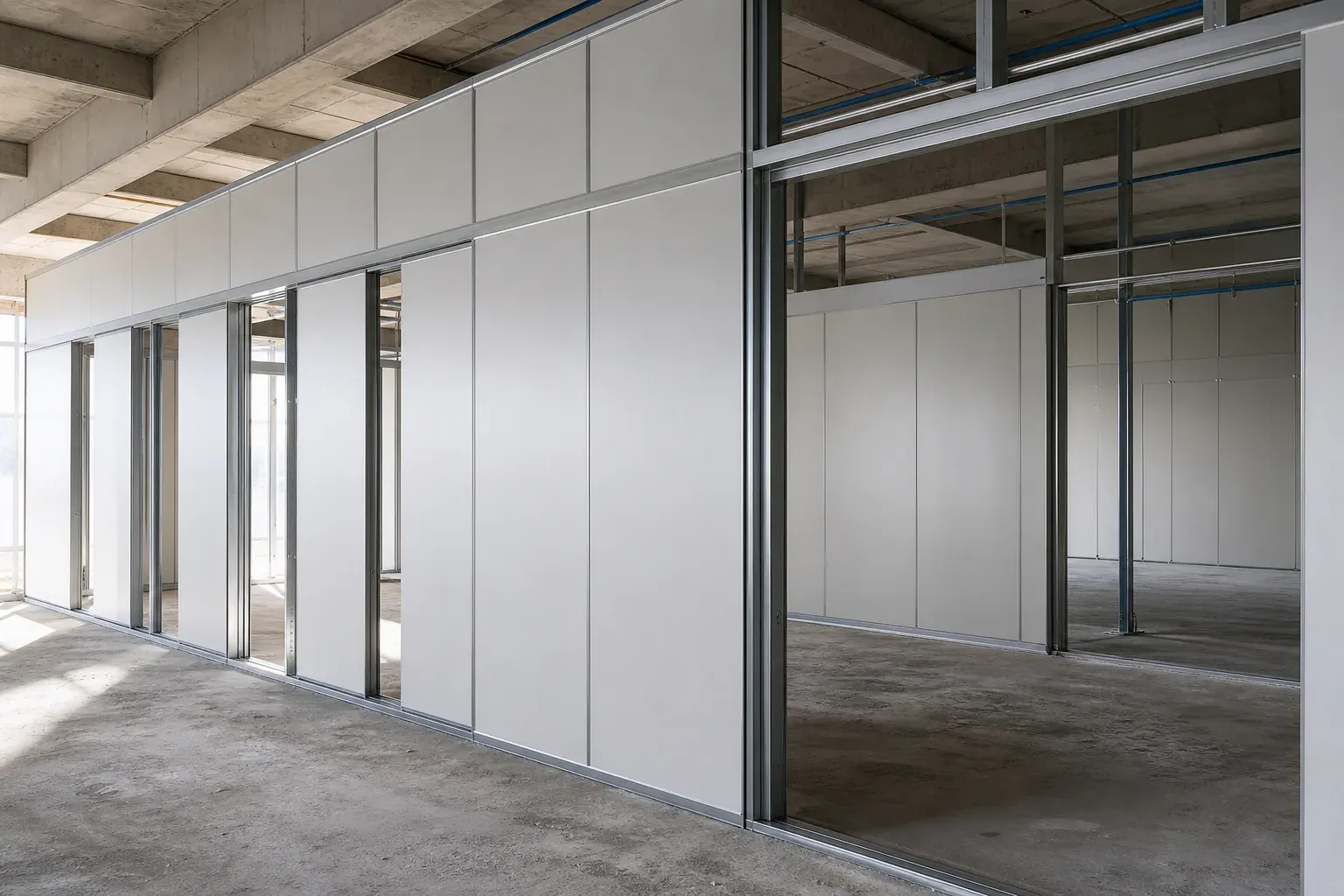 Cleanroom wall panel construction in progress