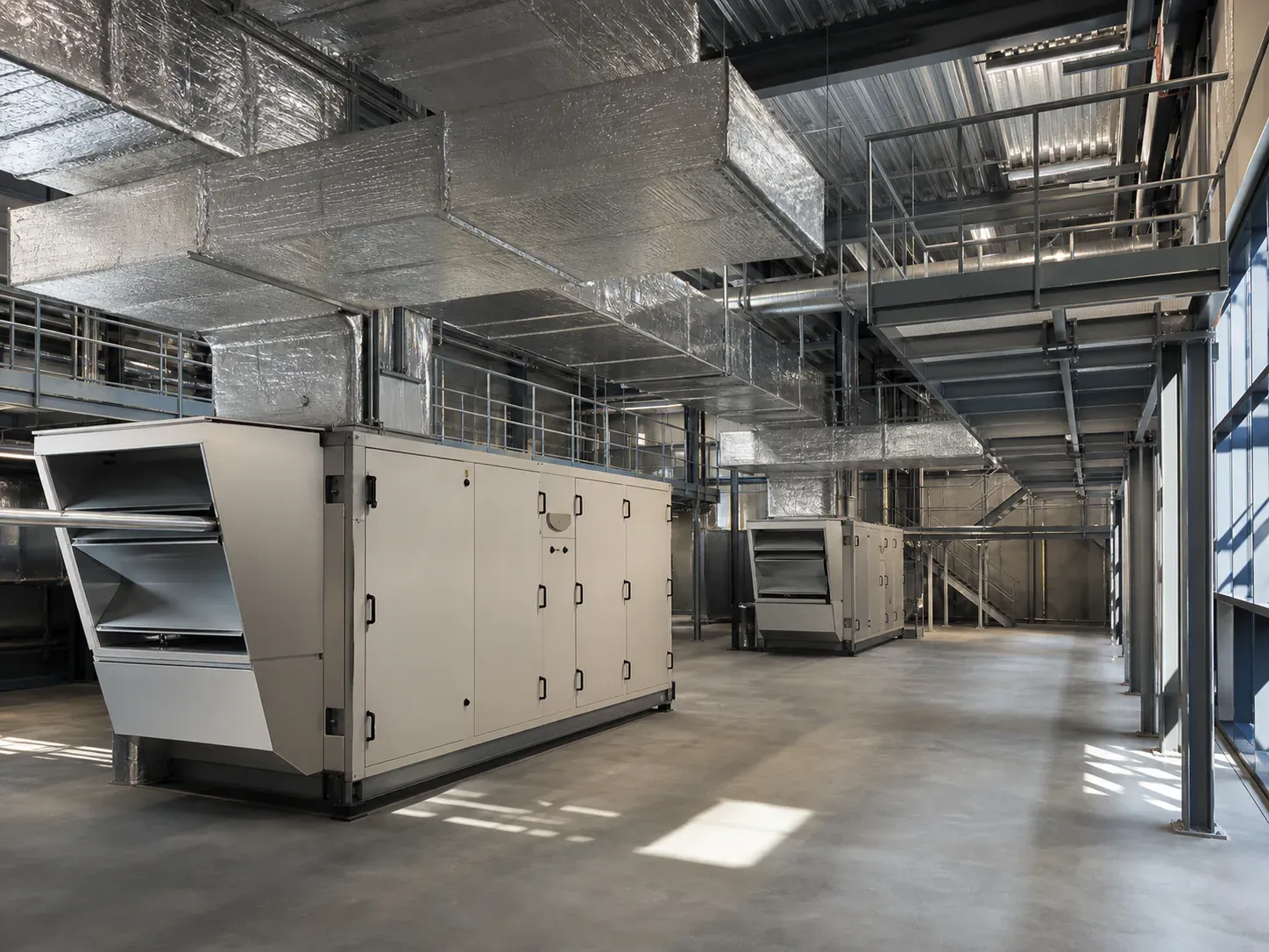 Air handling units and ducting in a mechanical plant room
