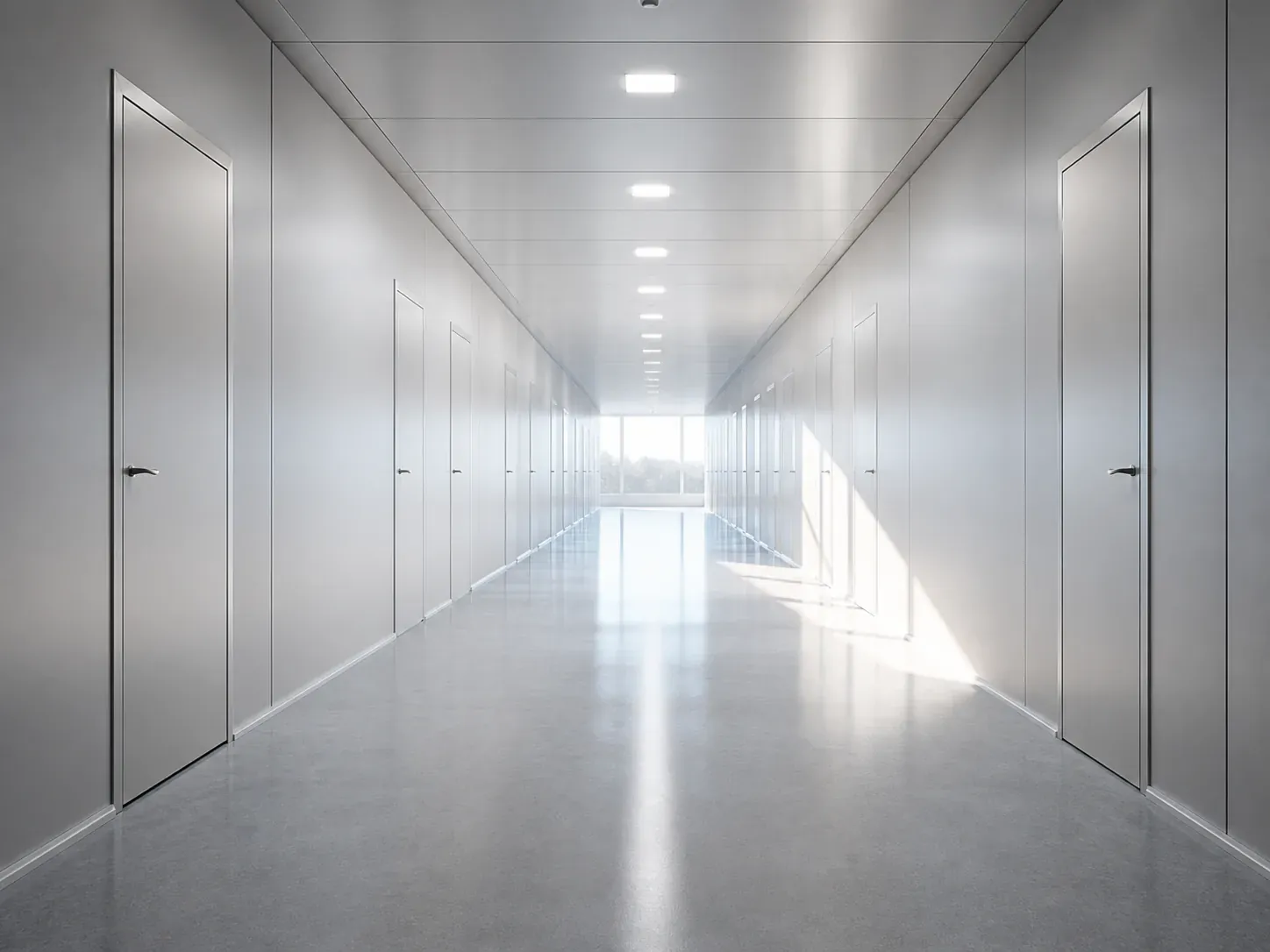 Empty clean corridor with sealed doors